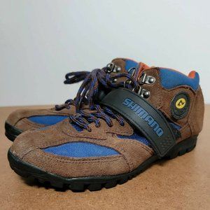 Shimano SH-M055 Men's Size EU 40 Brown Blue Mountain Bike Shoes SPD With Strap